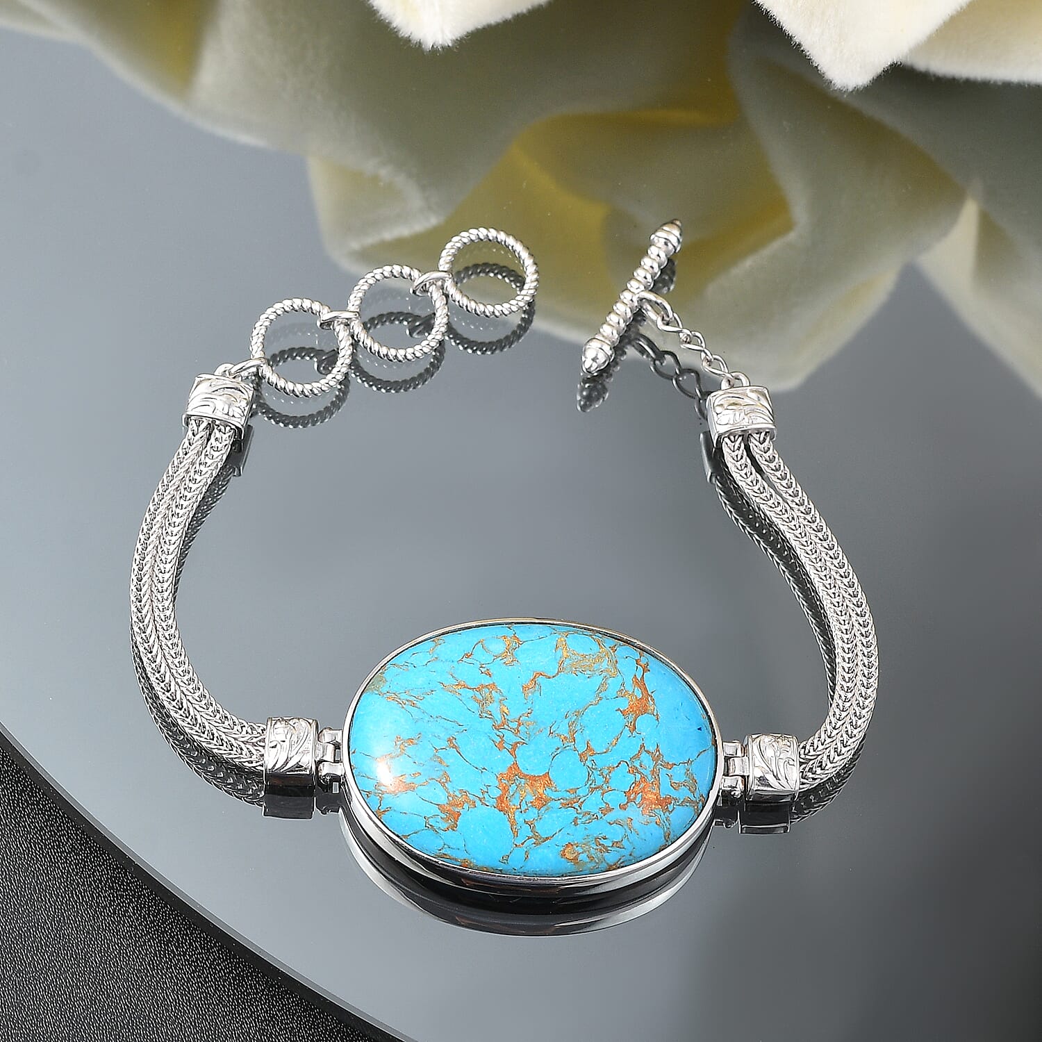 Tucson Find- BlueTurquoise (OV 40x30) Bracelet (Size - 7.5) with Toggle Lock  53.85 Ct.