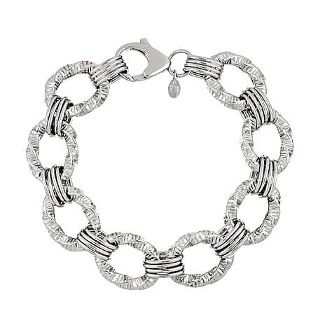 La Bella - Fine Italian Jewellery - Handmade Sterling Silver Link Bracelet (Size 8) with Lobster Clasp, Silver Wt. 27.60 Gms.