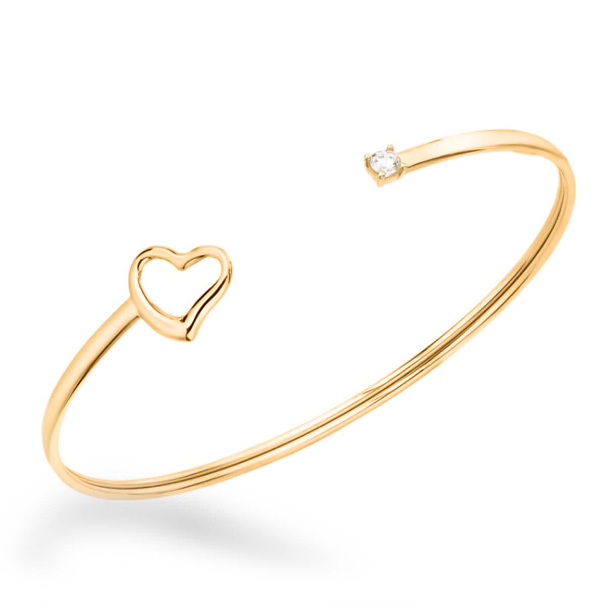 Designer Inspired - 9K Yellow Gold Heart Flexi Torque Cuff Bangle (Size 7-7.5-8)