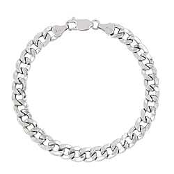 Fine Italian Jewellery - Handmade Sterling Silver Curb Bracelet in Yellow Gold Overlay (Size - 7.5)