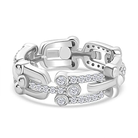Designer Inspired Moissanite Mariner U-Link Ring in Rhodium Overlay Sterling Silver