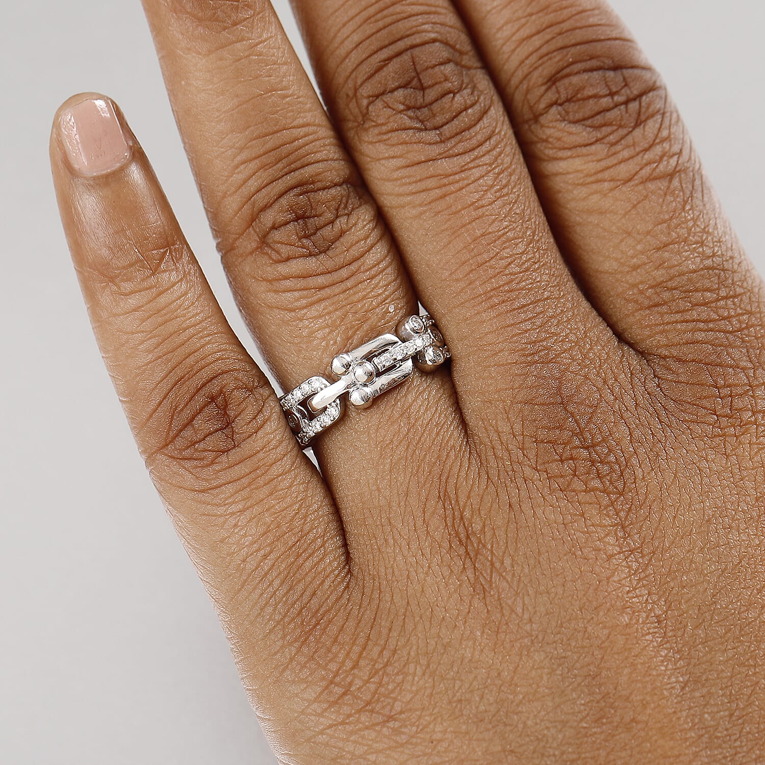 Designer Inspired Moissanite Mariner Unisex Ring in Rhodium Overlay Sterling Silver