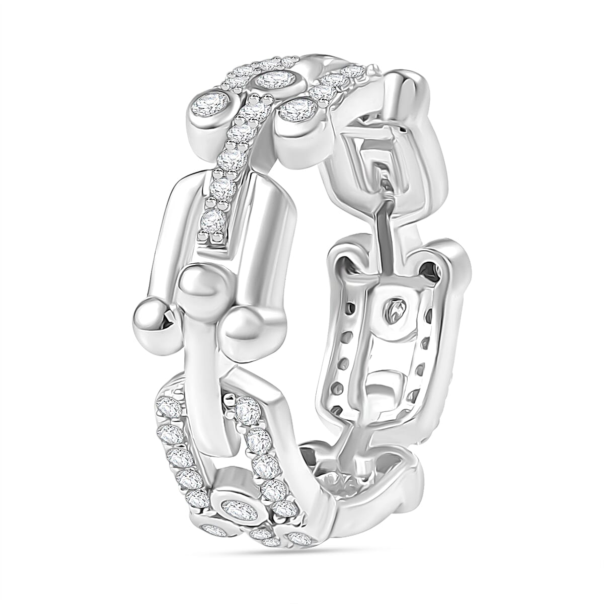 Designer Inspired Moissanite Mariner Unisex Ring in Rhodium Overlay Sterling Silver