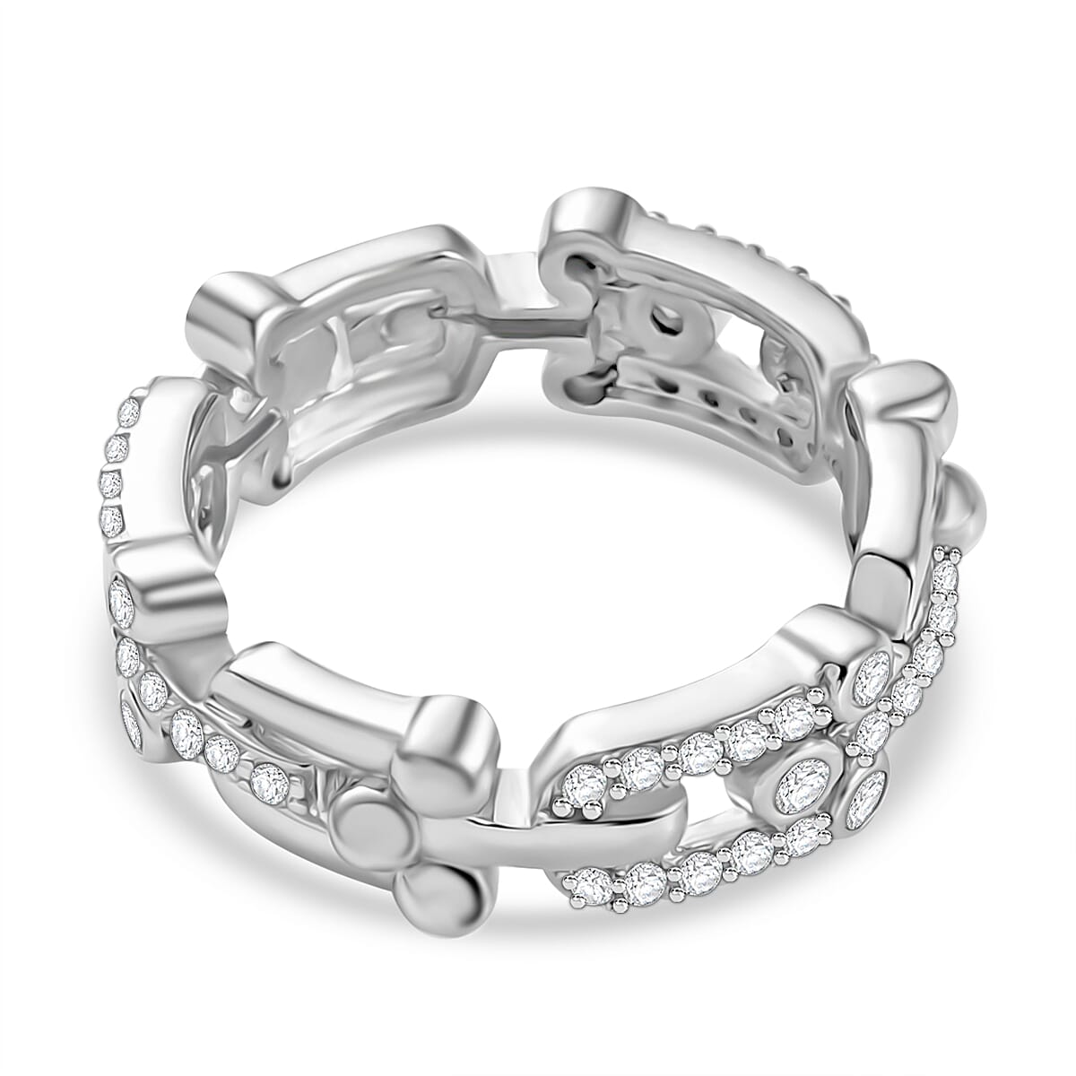 Designer Inspired Moissanite Mariner Unisex Ring in Rhodium Overlay Sterling Silver