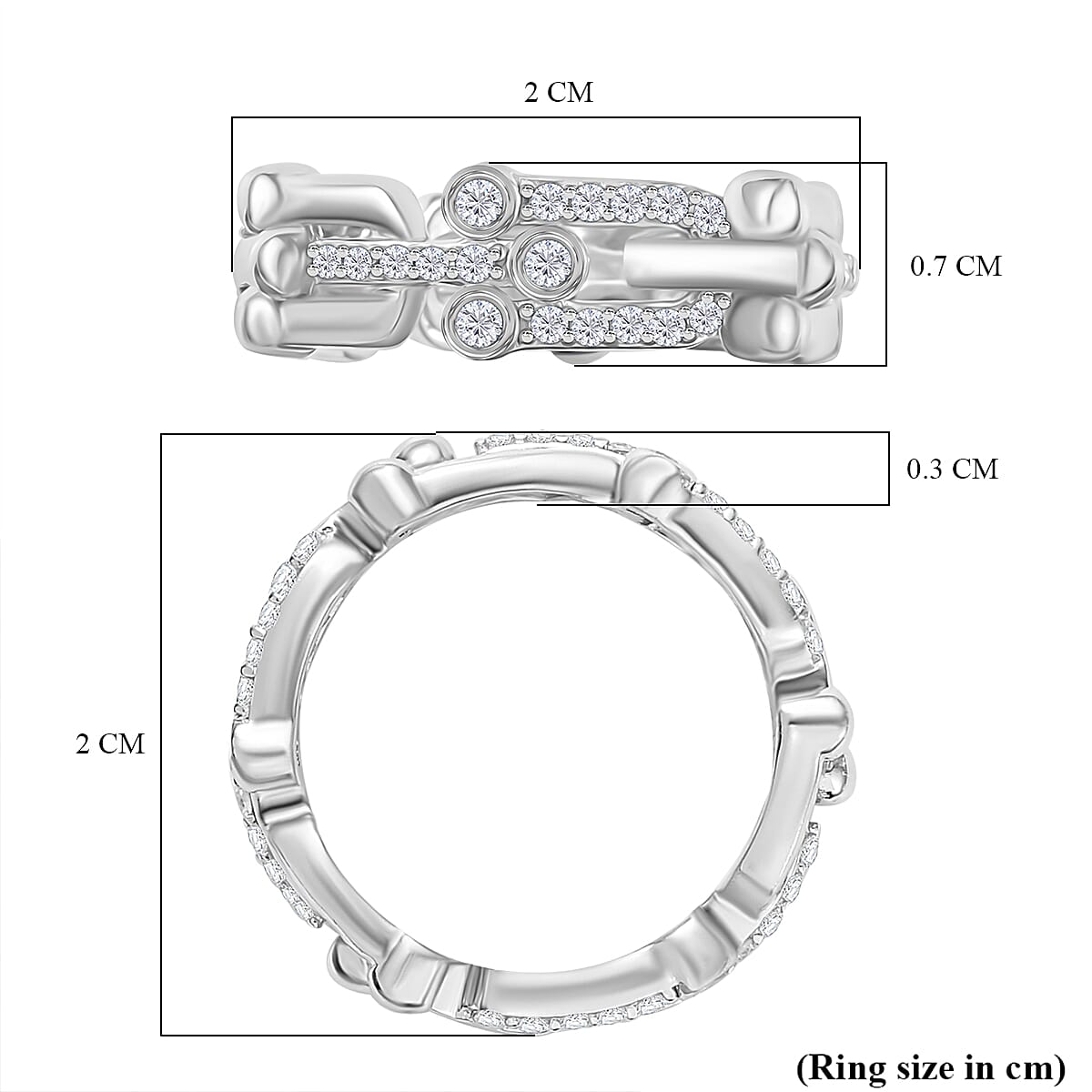 Designer Inspired Moissanite Mariner Unisex Ring in Rhodium Overlay Sterling Silver