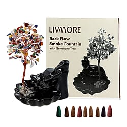 Livmore Aventurine Crystal Tree Backflow Incense Burner Set - Includes 30 Cones (18 x 10 x 20 Cm) - Green