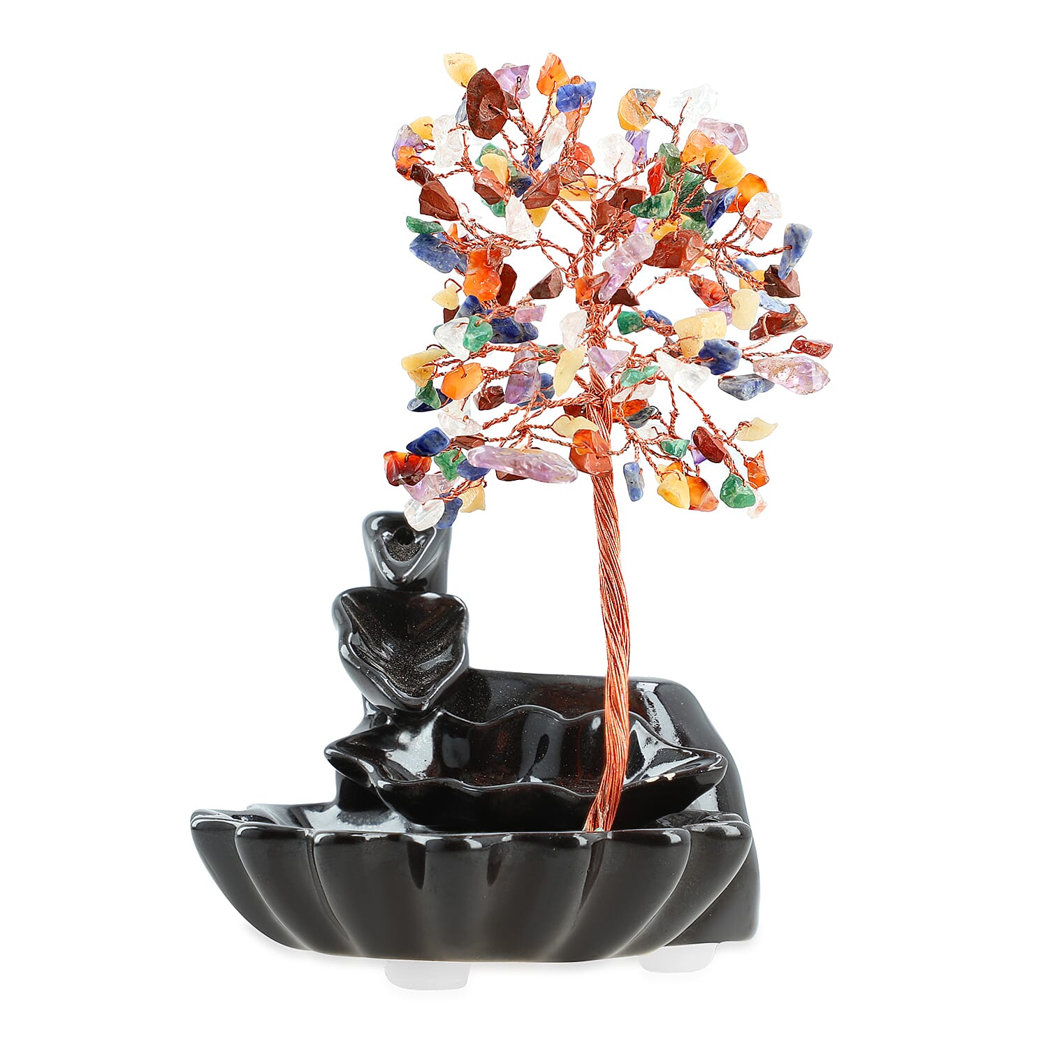 Livmore Seven Chakra Backflow Incense Burner With Crystal Tree Holder & 30 Incense Cones (18 x 10 x 20 Cm)