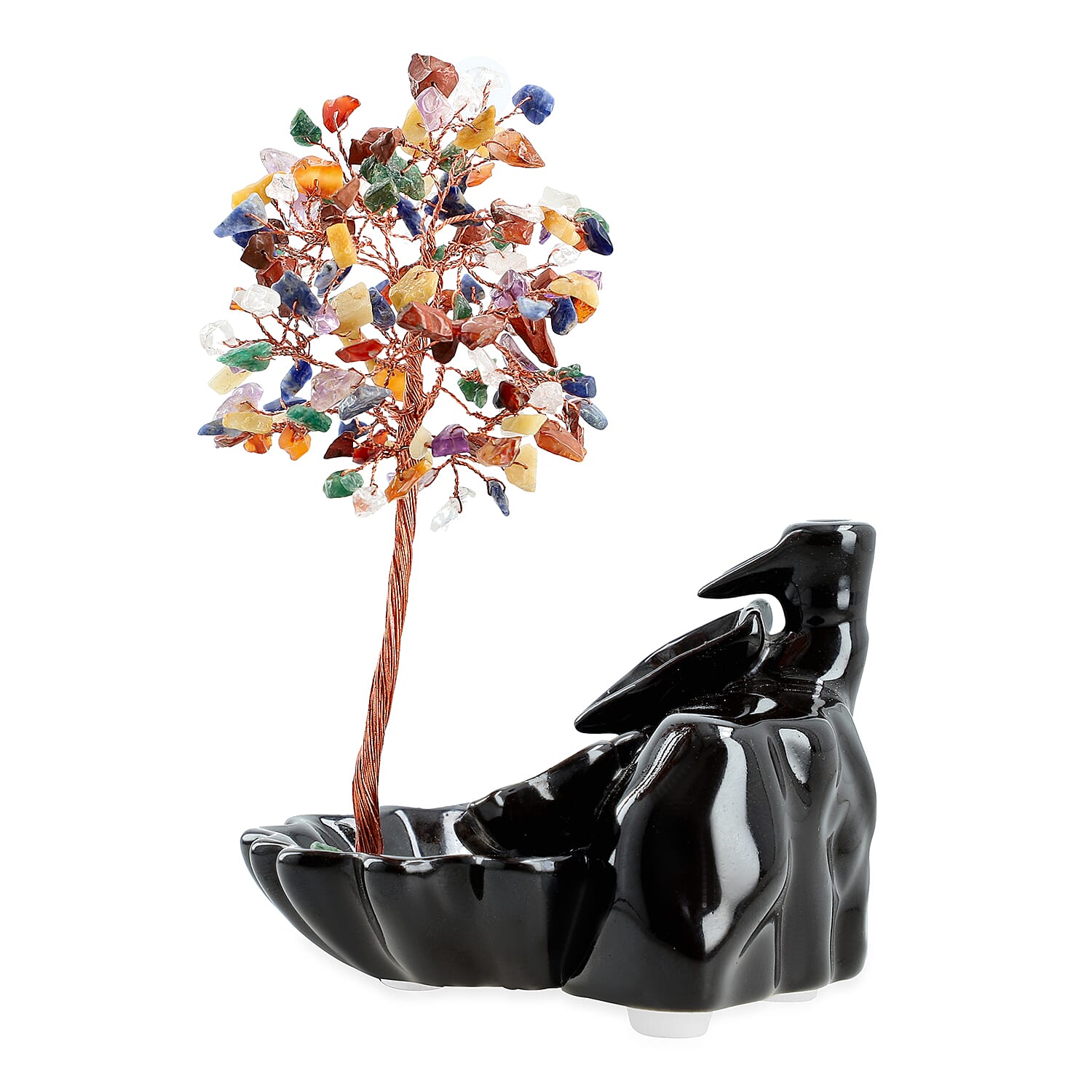 Livmore Seven Chakra Backflow Incense Burner With Crystal Tree Holder & 30 Incense Cones (18 x 10 x 20 Cm)