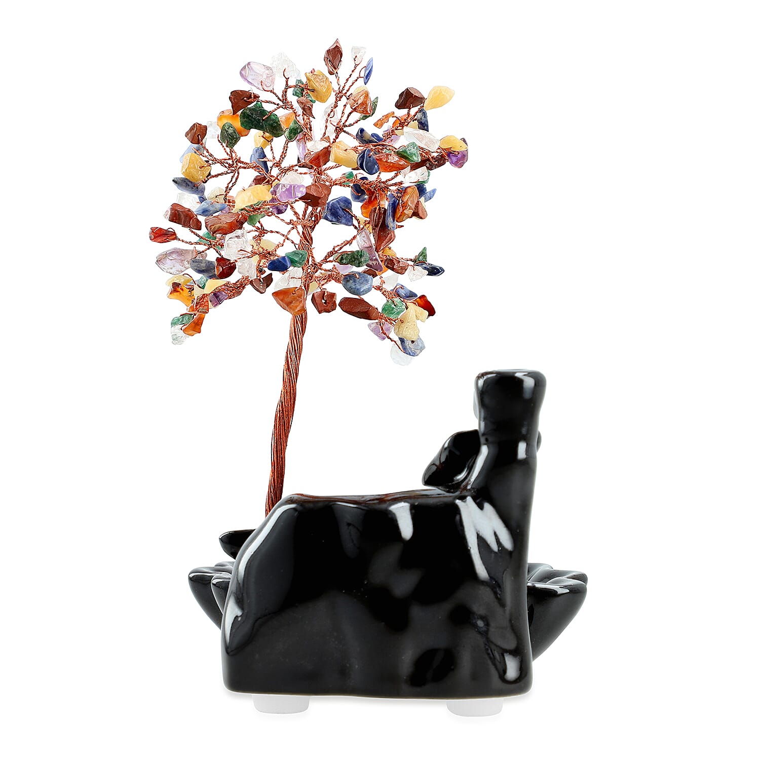 Livmore Seven Chakra Backflow Incense Burner With Crystal Tree Holder & 30 Incense Cones (18 x 10 x 20 Cm)