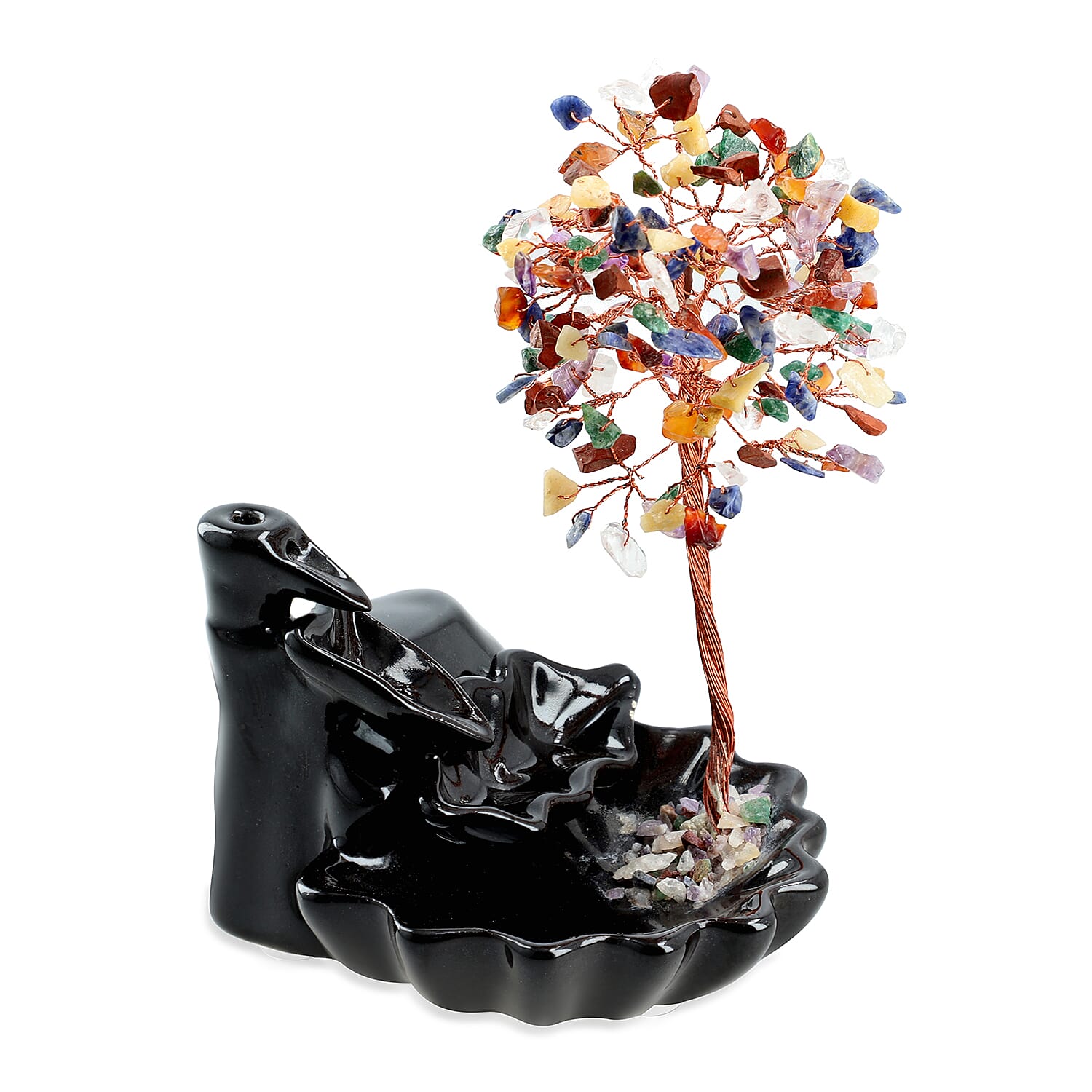 Livmore Seven Chakra Backflow Incense Burner With Crystal Tree Holder & 30 Incense Cones (18 x 10 x 20 Cm)