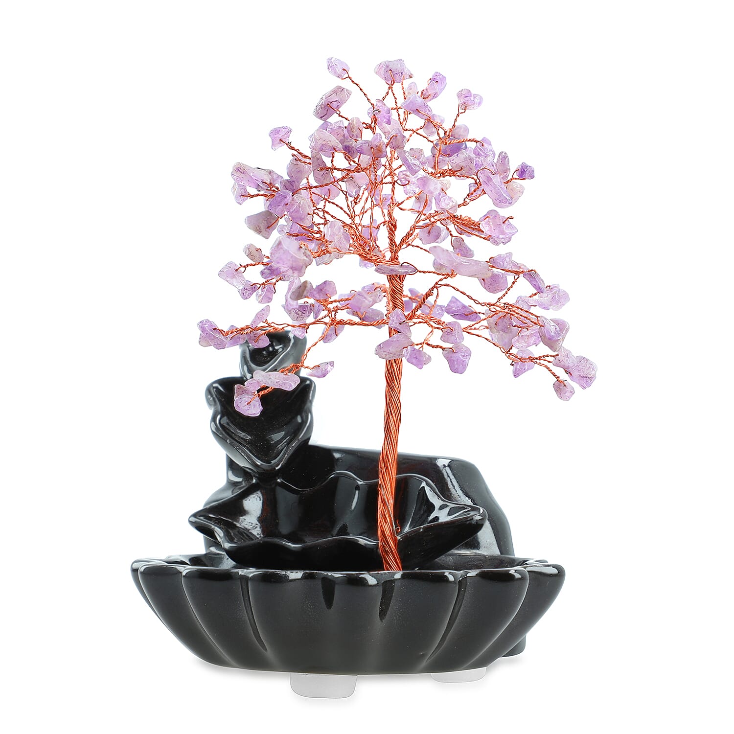 Livmore Amethyst Crystal Tree Backflow Incense Burner Set - Includes 30 Cones (18 x 10 x 20 Cm) - Purple