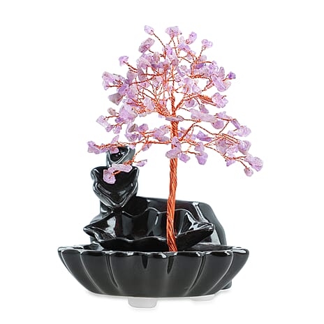Livmore Amethyst Crystal Tree Backflow Incense Burner Set - Includes 30 Cones (18 x 10 x 20 Cm) - Purple