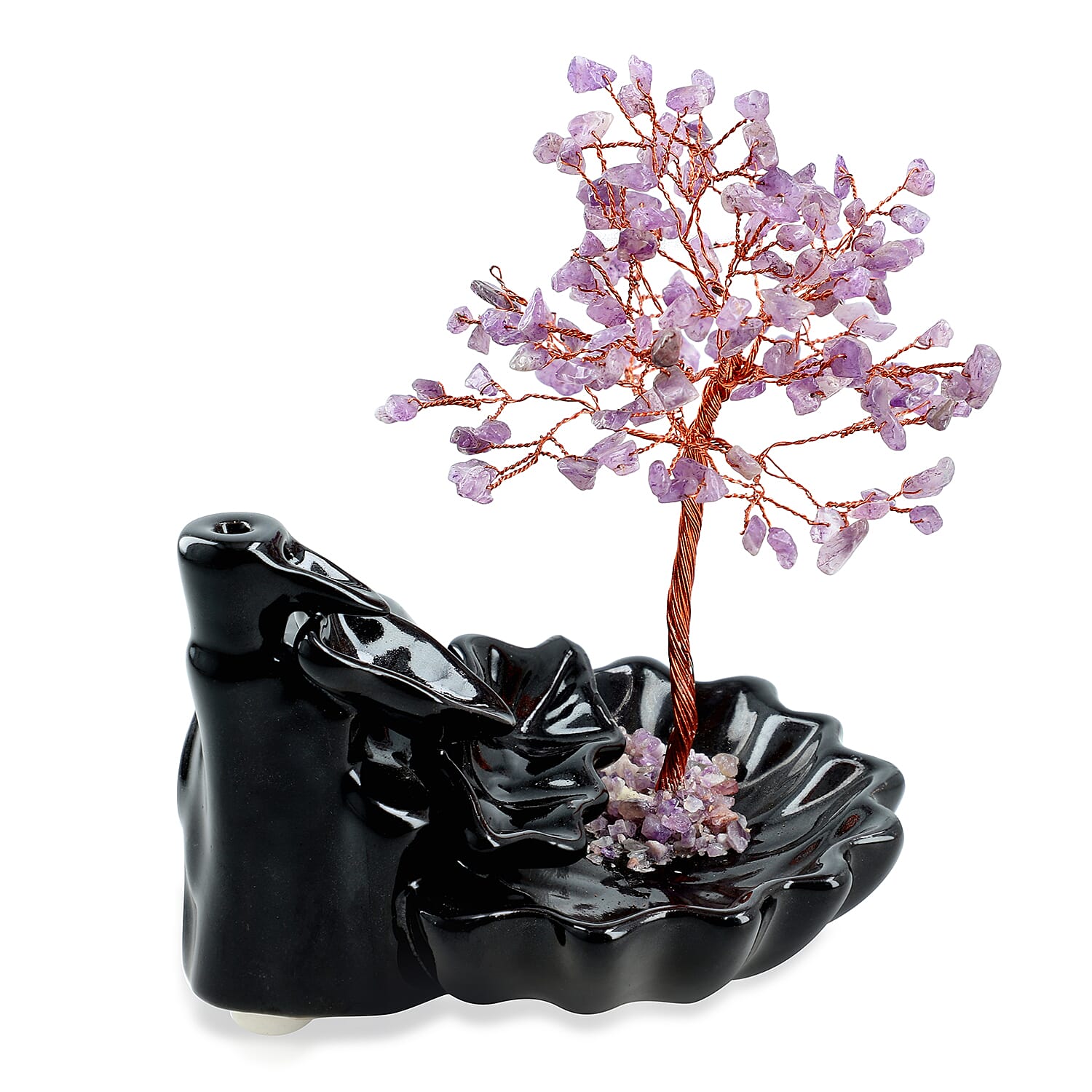 Livmore Amethyst Crystal Tree Backflow Incense Burner Set - Includes 30 Cones (18 x 10 x 20 Cm) - Purple