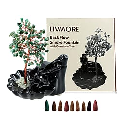 Livmore Aventurine Crystal Tree Backflow Incense Burner Set - Includes 30 Cones (18 x 10 x 20 Cm) - Green