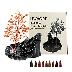 Livmore Aventurine Crystal Tree Backflow Incense Burner Set - Includes 30 Cones (18 x 10 x 20 Cm) - Green