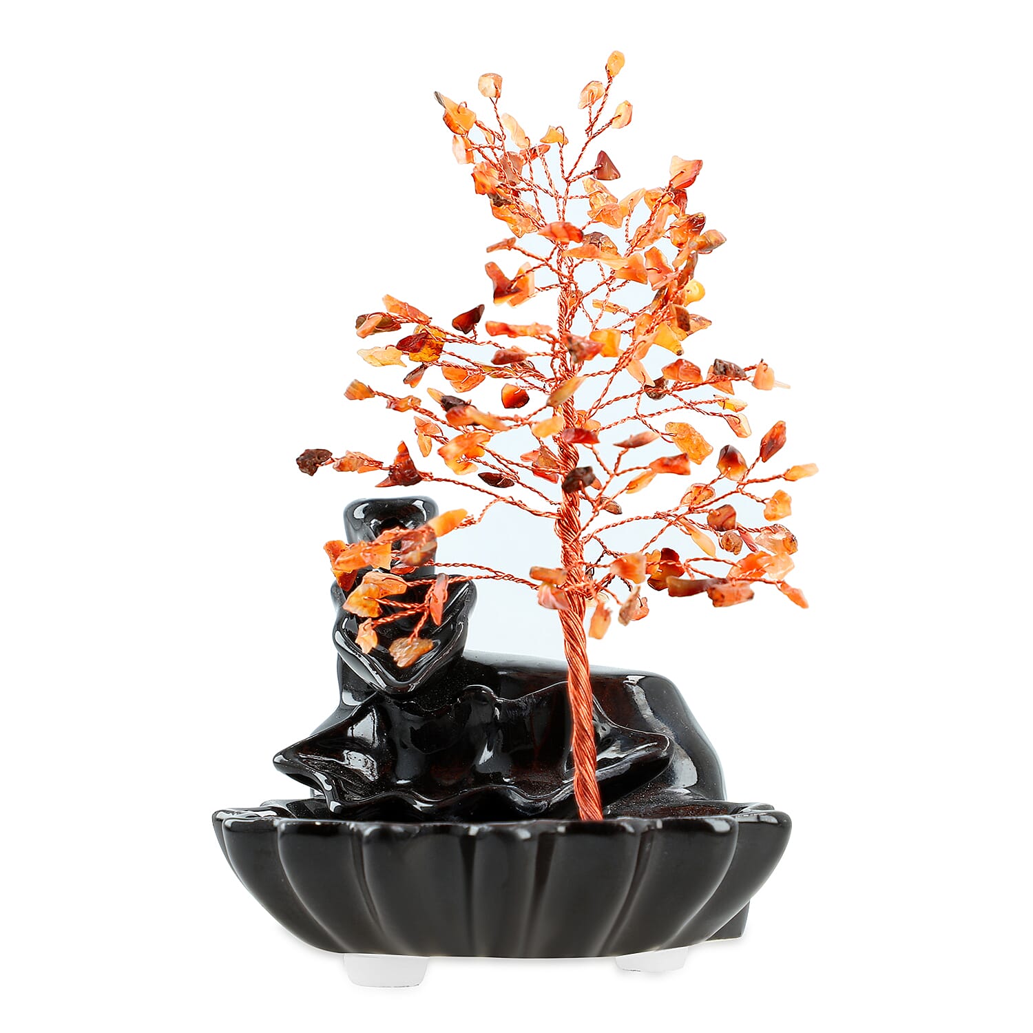 Livmore Red Carneline Crystal Tree Backflow Incense Burner Set - Includes 30 Cones (18 x 10 x 20 Cm)