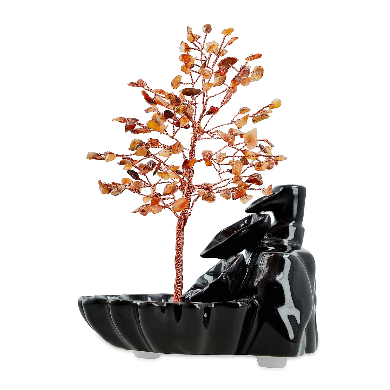 Livmore Red Carneline Crystal Tree Backflow Incense Burner Set - Includes 30 Cones (18 x 10 x 20 Cm)