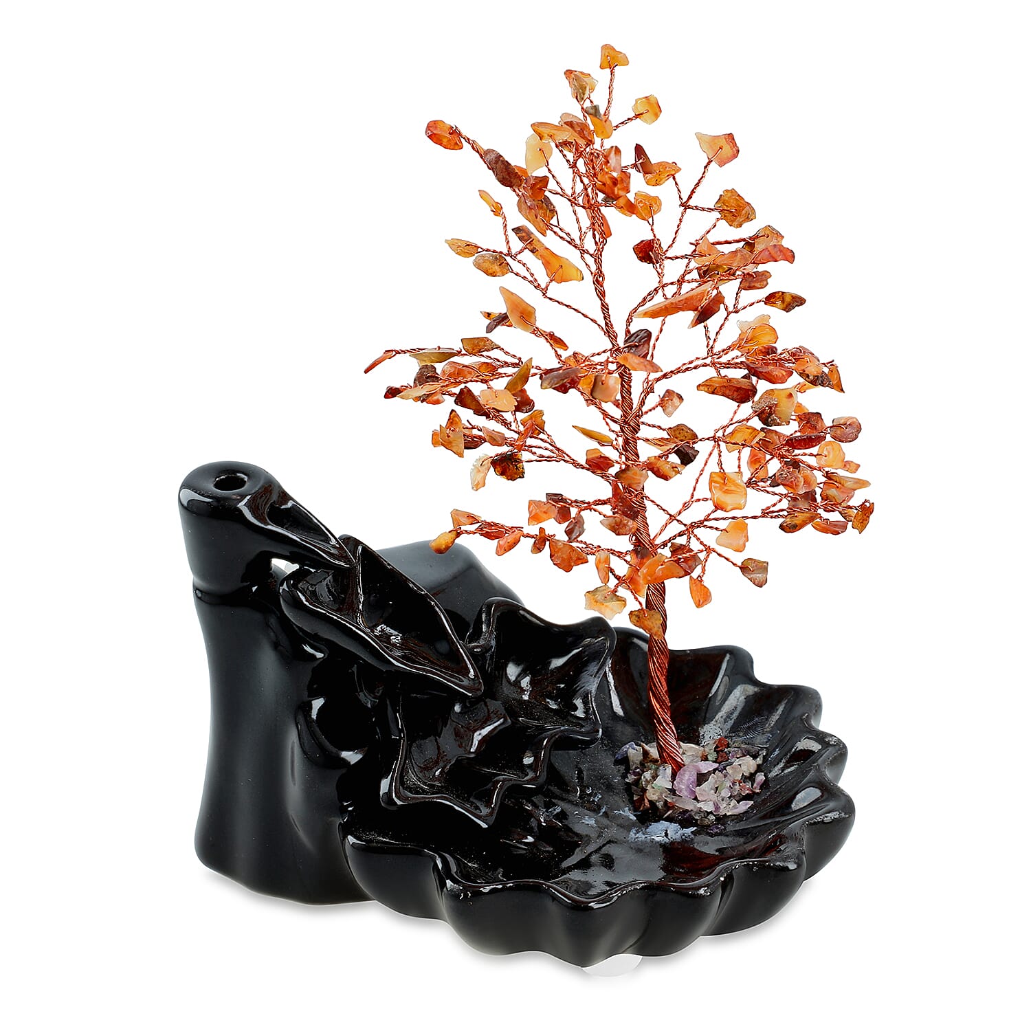 Livmore Red Carneline Crystal Tree Backflow Incense Burner Set - Includes 30 Cones (18 x 10 x 20 Cm)