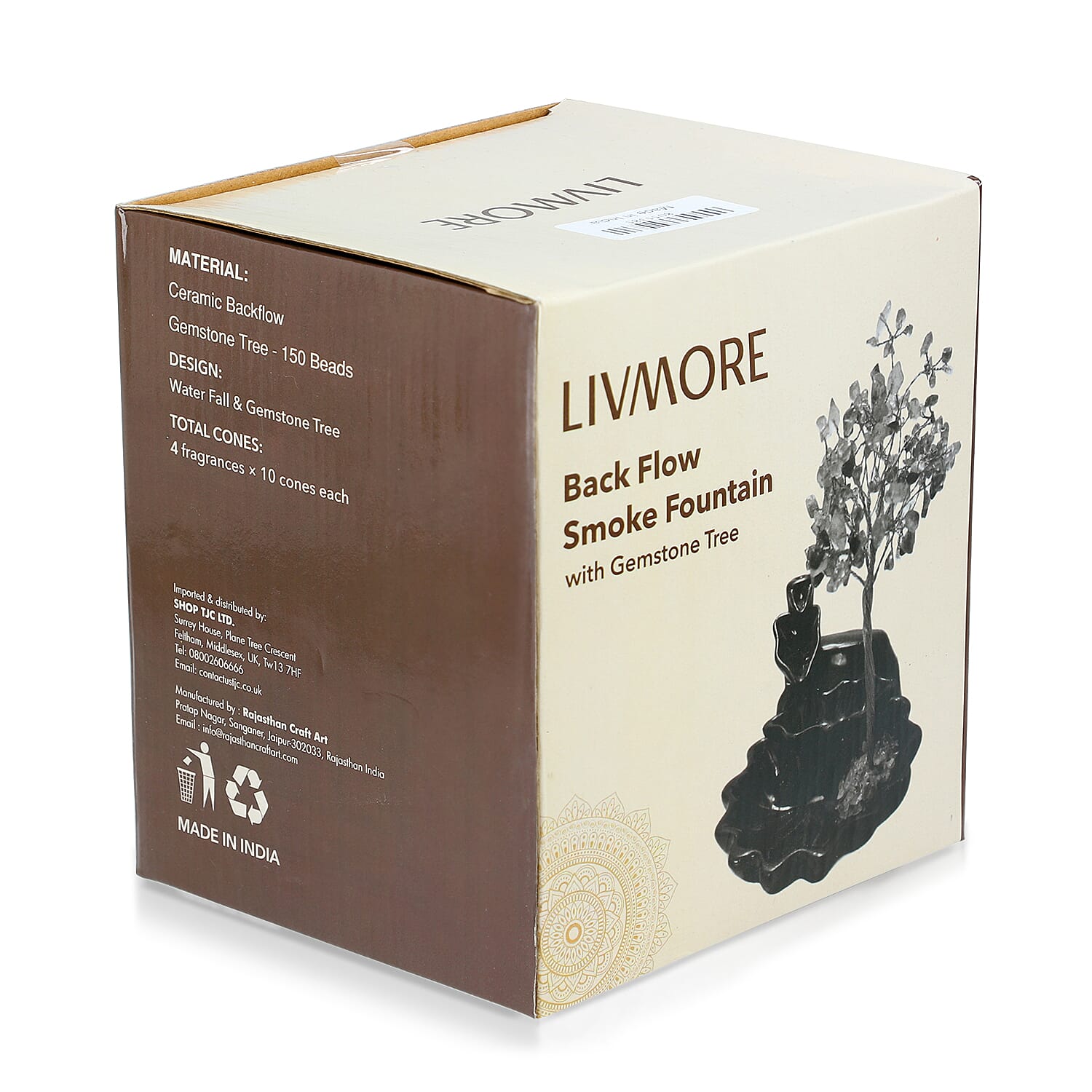 Livmore Red Carneline Crystal Tree Backflow Incense Burner Set - Includes 30 Cones (18 x 10 x 20 Cm)