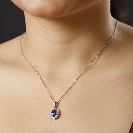 Luxuriant 950 Platinum AAA Tanzanite & Lab Grown Diamond (VS-EF) Solitaire Pendant 2.42 Ct.
