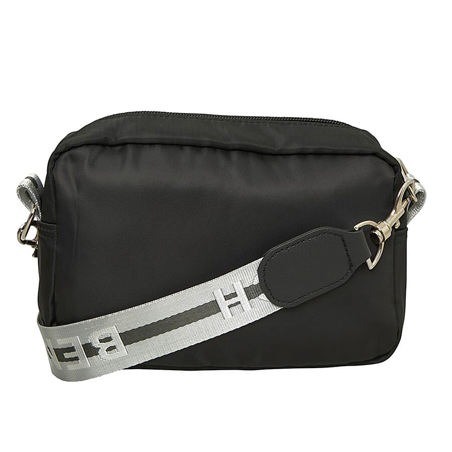 BENCH Compact Crossbody Bag with Logo Strap - Black