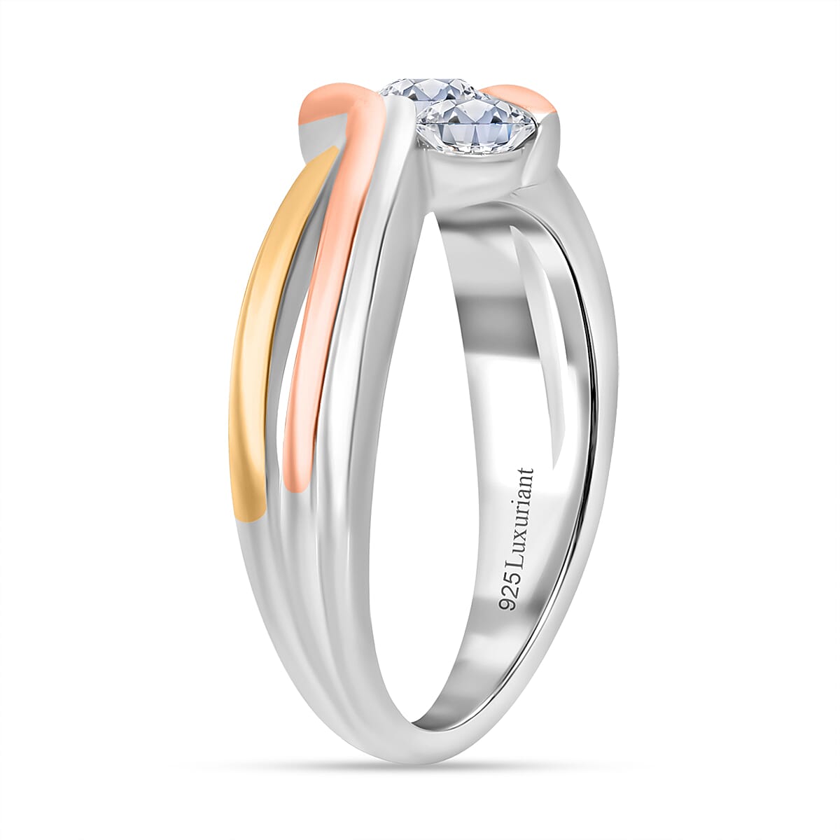 Luxuriant Diamond Lab Grown Diamond (SI-G-H) Ring in Vermeil Rose & Yellow Gold Plated and Platinum Overlay Sterling Silver 0.75 Ct.