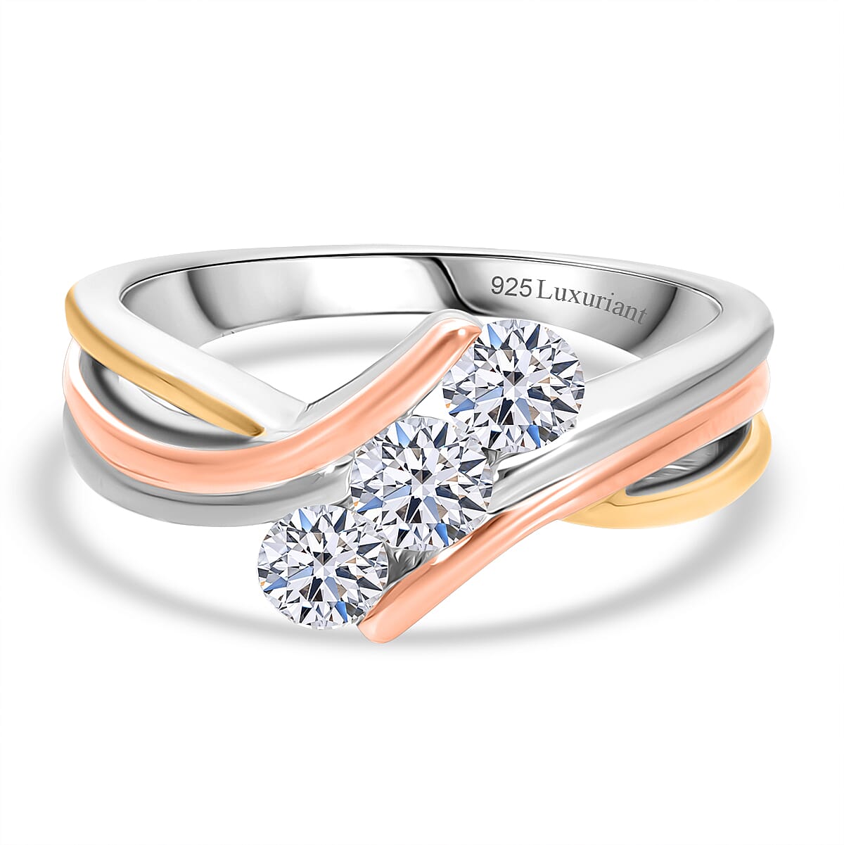 LUXURIANT Lab Grown Diamond (SI/G H) Ring in Vermeil Rose and Yellow Gold Plated and Platinum Overlay Sterling Silver 0.75 Ct.