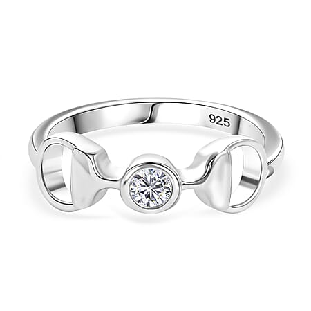 Moissanite Solitaire Ring in Rhodium Overlay Sterling Silver Moissanite Solitaire Ring in Rhodium Overlay Sterling Silver