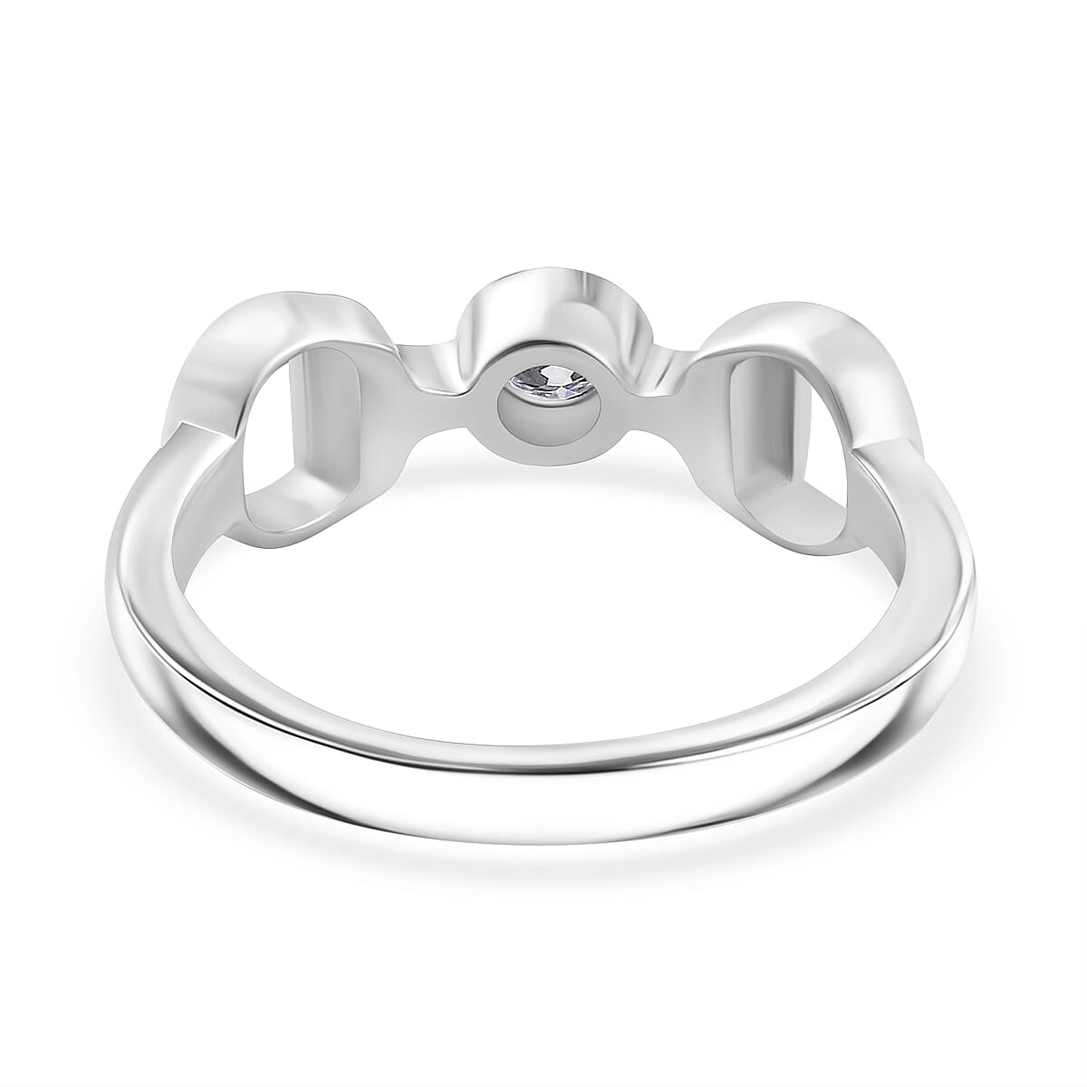Moissanite Snaffle Ring in Rhodium Overlay Sterling Silver Moissanite Snaffle Ring in Rhodium Overlay Sterling Silver