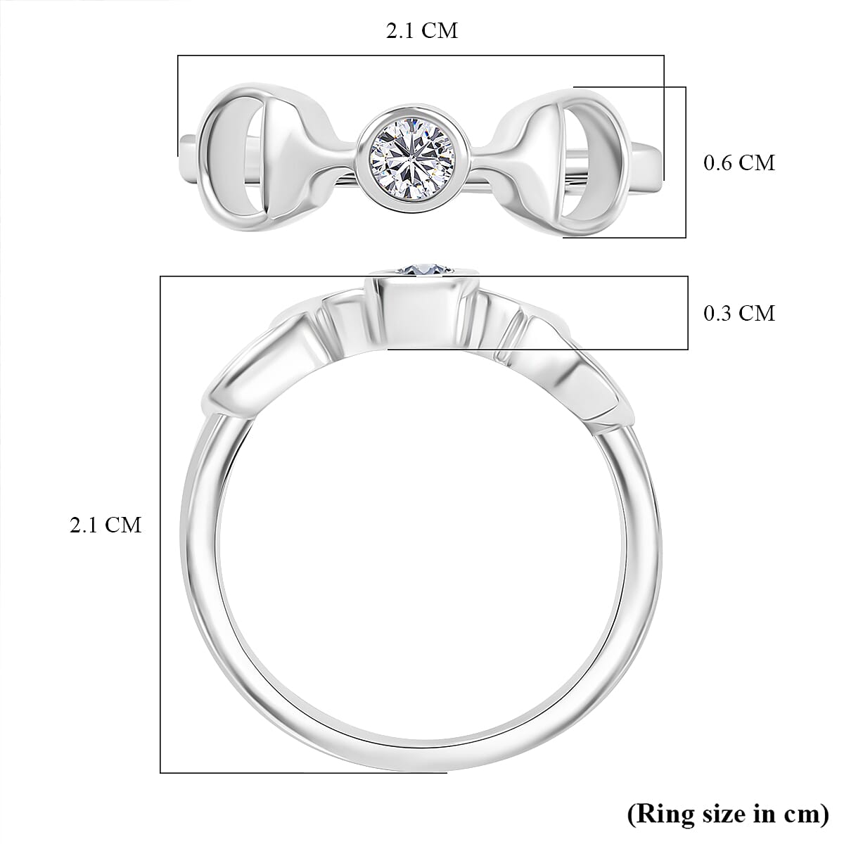 Moissanite Snaffle Ring in Rhodium Overlay Sterling Silver Moissanite Snaffle Ring in Rhodium Overlay Sterling Silver
