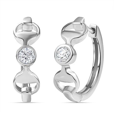 Moissanite  Full Hoop Earring in Rhodium Overlay Sterling Silver 0.24 ct,  Silver Wt. 5 Gms  0.308  Ct.