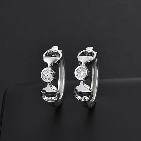 Moissanite  Full Hoop Earring in Rhodium Overlay Sterling Silver 0.24 ct,  Silver Wt. 5 Gms  0.308  Ct.