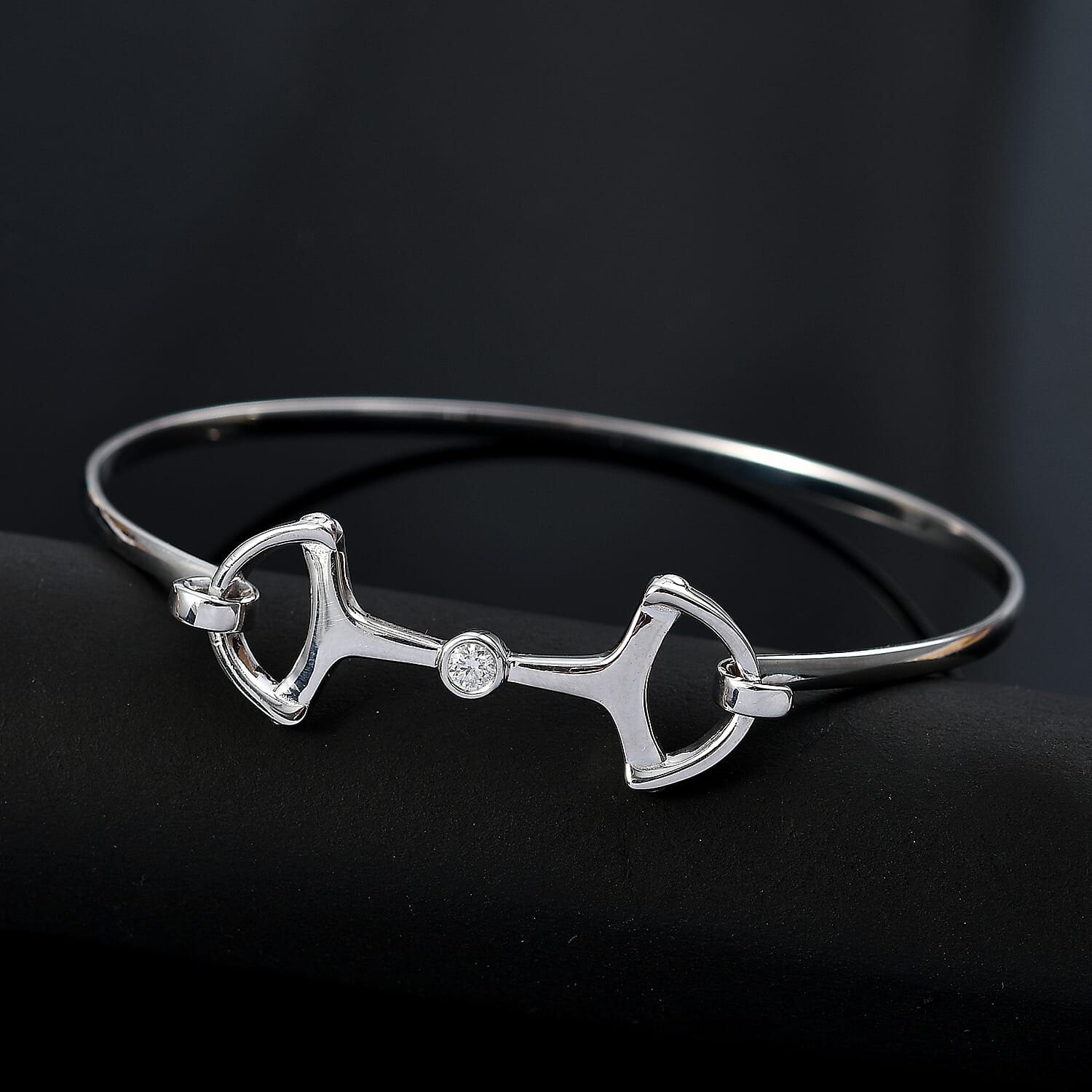 Designer Inspired - Snaffle Bangle (Size 7.5) in Rhodium Overlay Sterling Silver, Silver Wt. 8.25 Gms