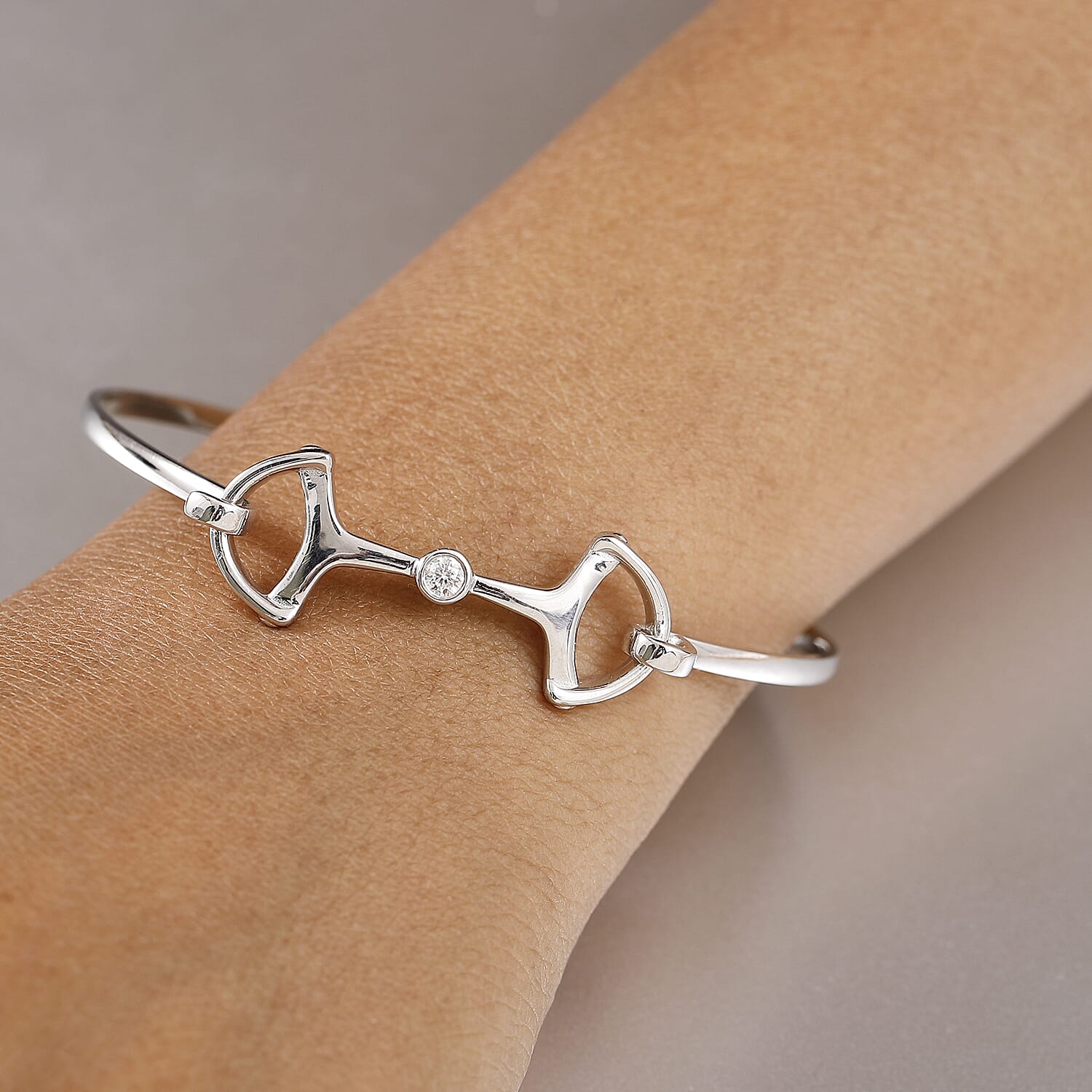 Designer Inspired - Snaffle Bangle (Size 7.5) in Rhodium Overlay Sterling Silver, Silver Wt. 8.25 Gms