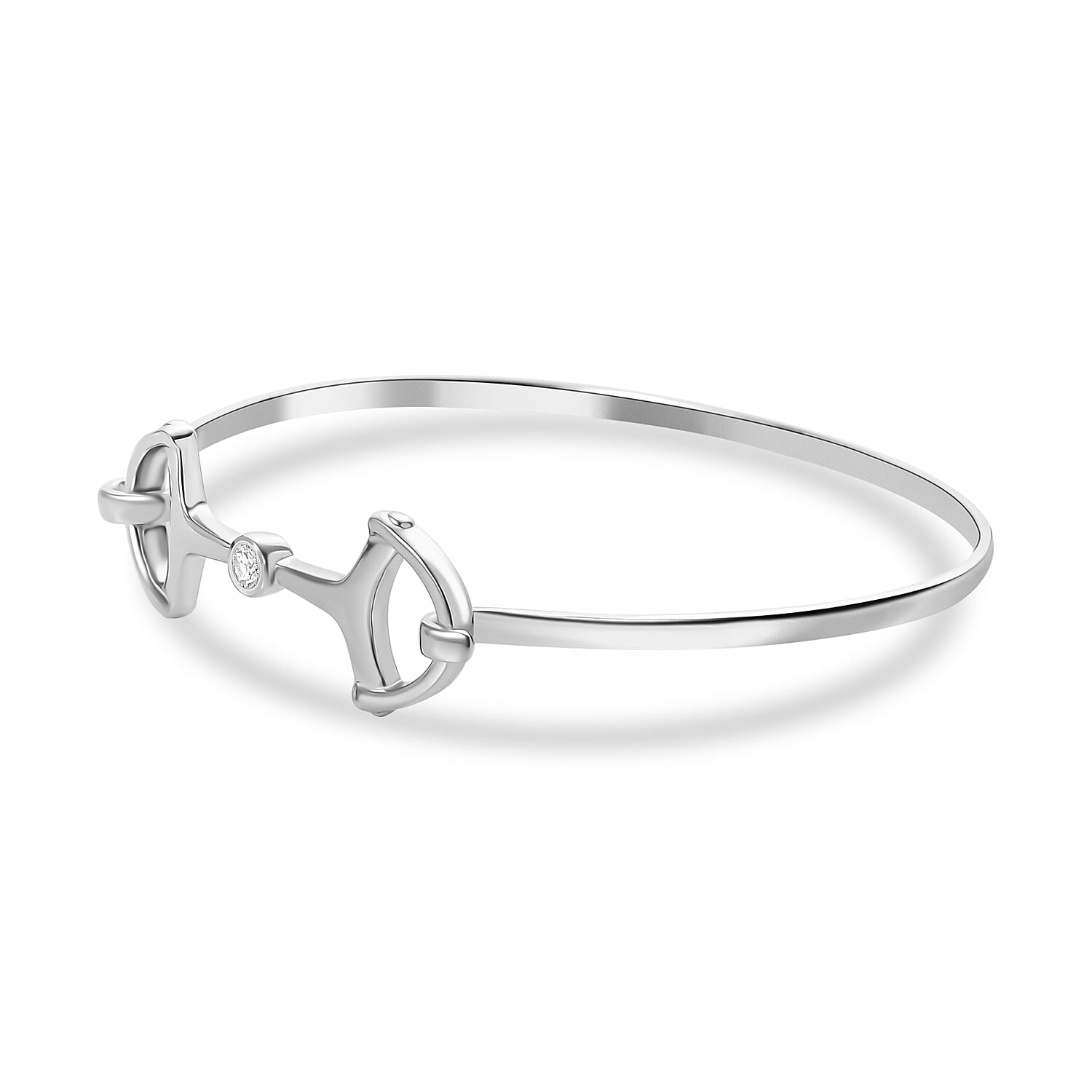 Designer Inspired - Snaffle Bangle (Size 7.5) in Rhodium Overlay Sterling Silver, Silver Wt. 8.25 Gms