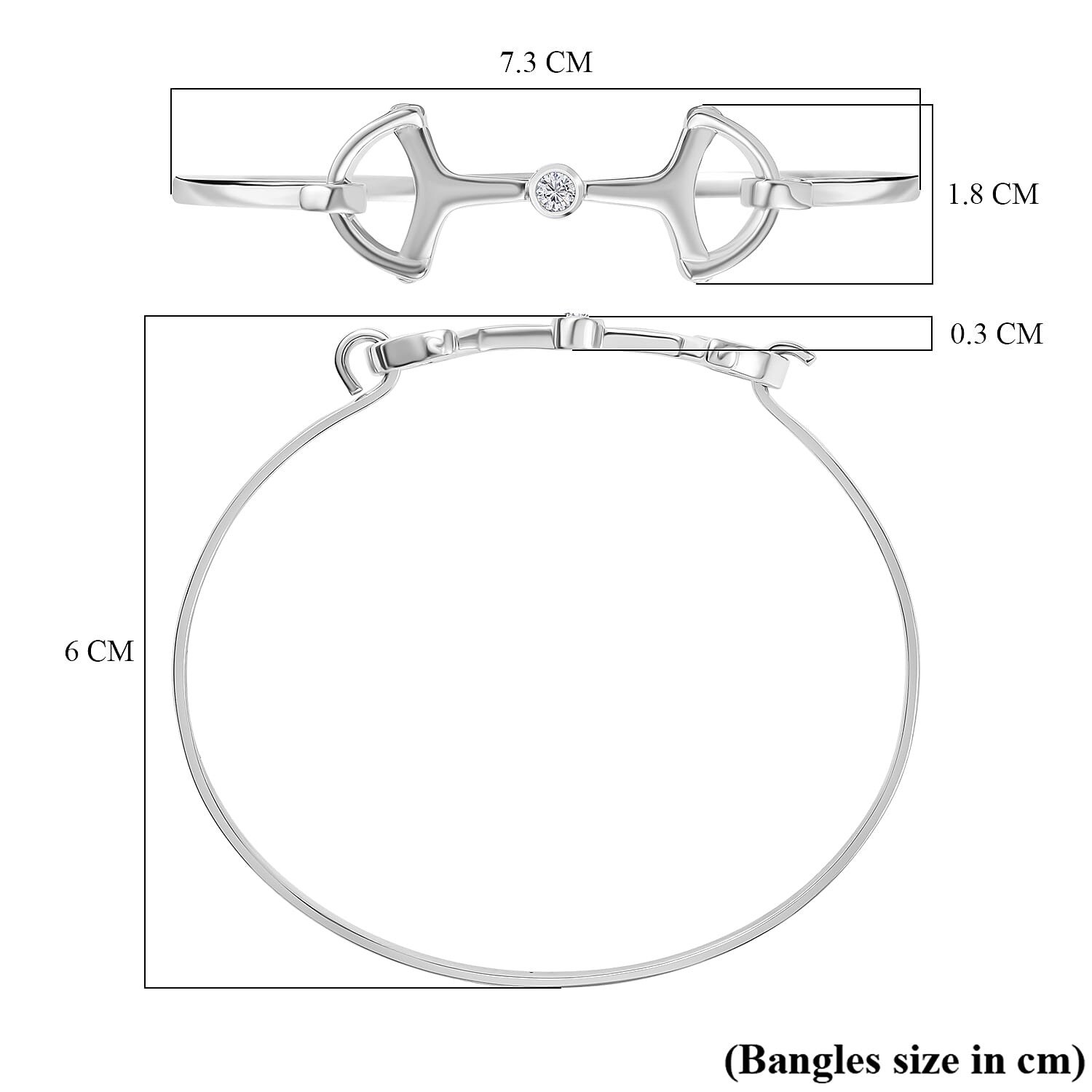 Designer Inspired - Snaffle Bangle (Size 7.5) in Rhodium Overlay Sterling Silver, Silver Wt. 8.25 Gms