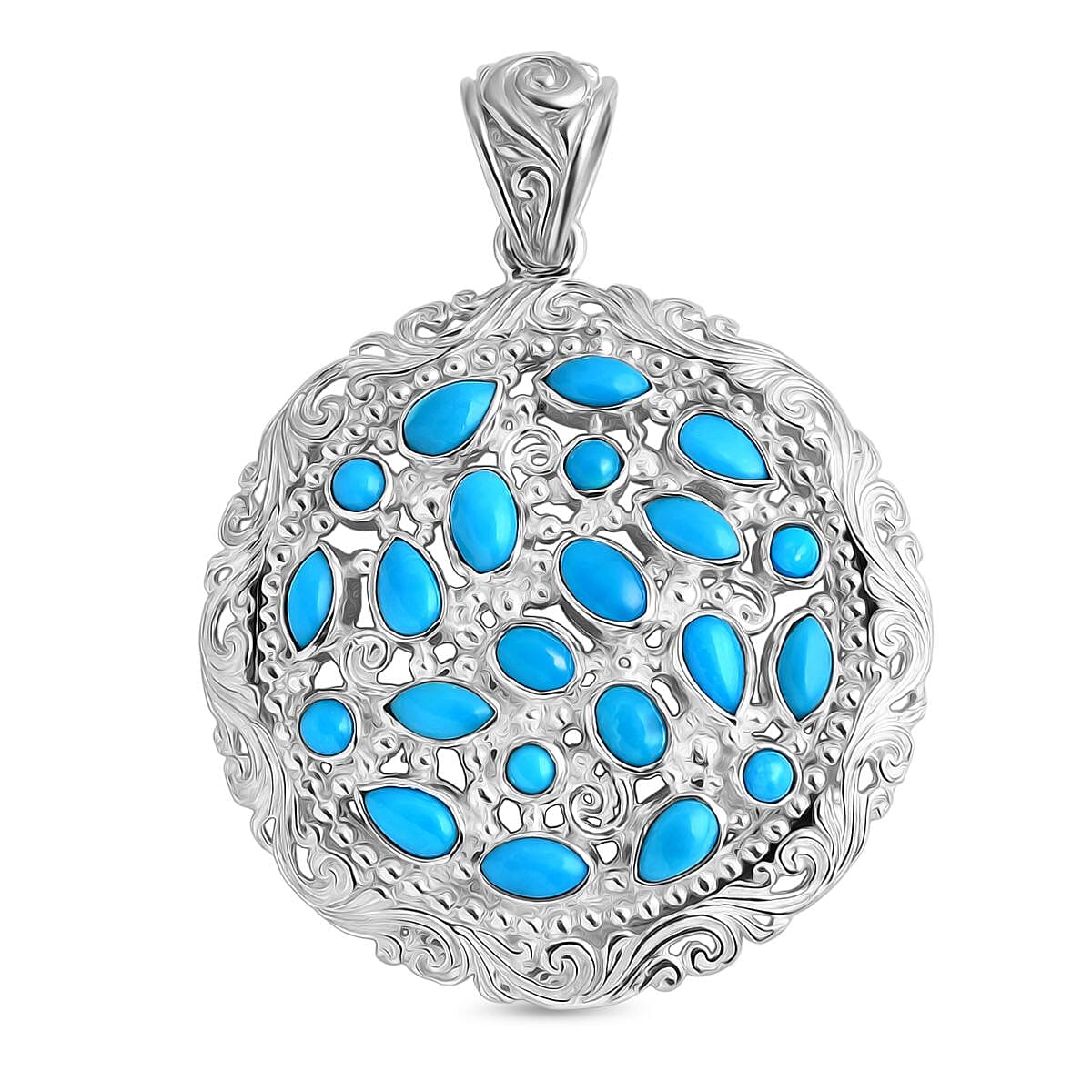Royal Bali Collection - Sleeping Beauty Turquoise Pendant Sterling Silver 3.20 Ct, Silver Wt. 9.50 Gms.