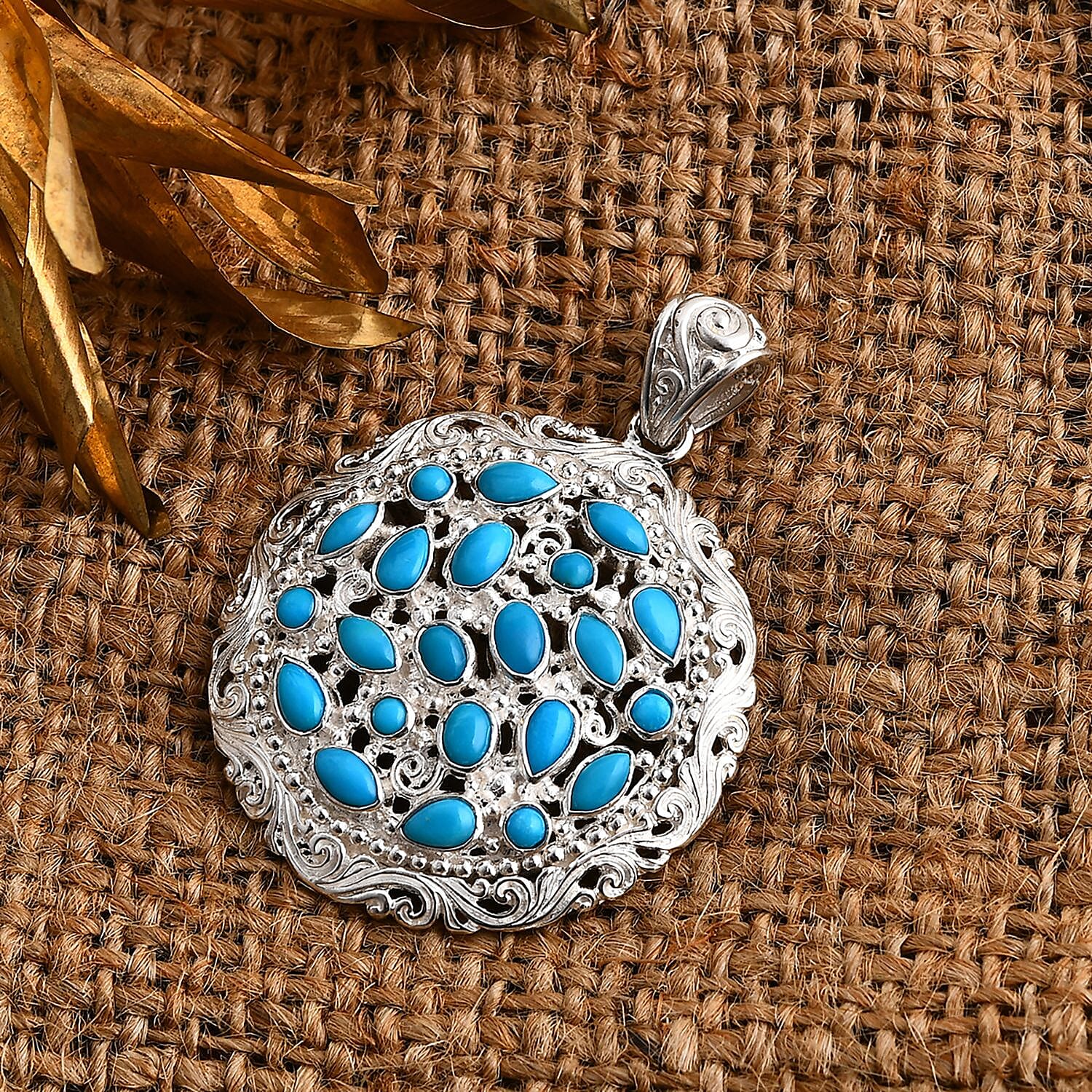Royal Bali Collection - Sleeping Beauty Turquoise Pendant Sterling Silver 3.20 Ct, Silver Wt. 9.50 Gms.