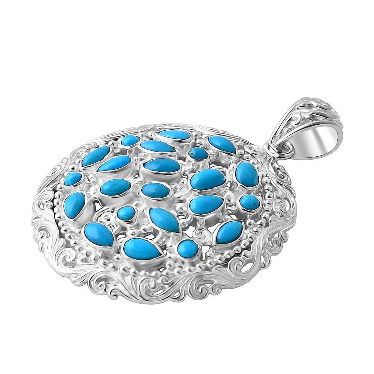 Royal Bali Collection - Sleeping Beauty Turquoise Pendant Sterling Silver 3.20 Ct, Silver Wt. 9.50 Gms.