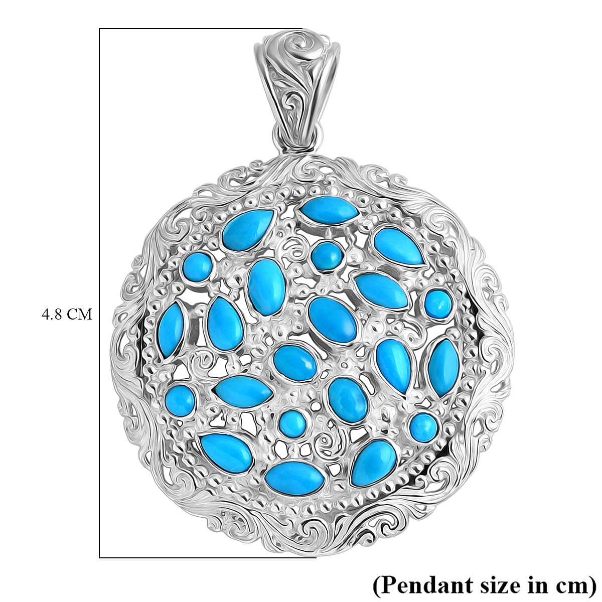 Royal Bali Collection - Sleeping Beauty Turquoise Pendant Sterling Silver 3.20 Ct, Silver Wt. 9.50 Gms.
