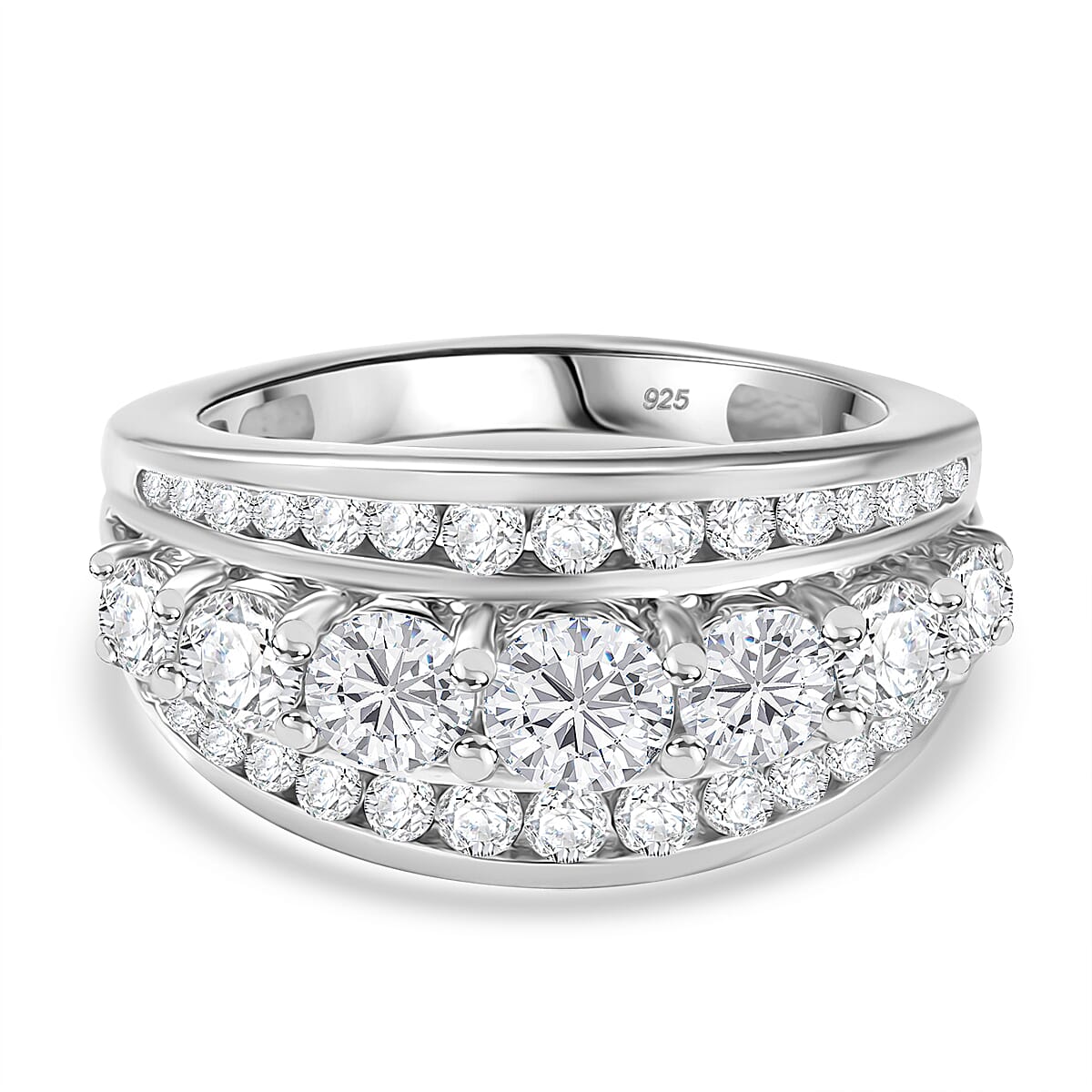 Moissanite Ring in Rhodium Overlay Sterling Silver 1.96 Ct.