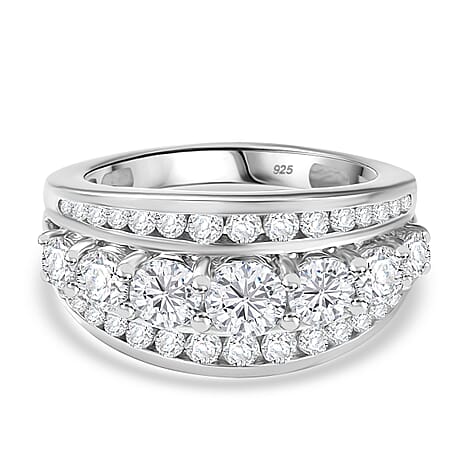 Moissanite Ring in Rhodium Overlay Sterling Silver 1.96 Ct.