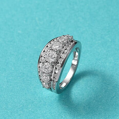 Moissanite Ring in Rhodium Overlay Sterling Silver 1.96 Ct.