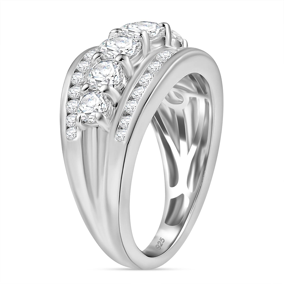 Moissanite Ring in Rhodium Overlay Sterling Silver 1.96 Ct.