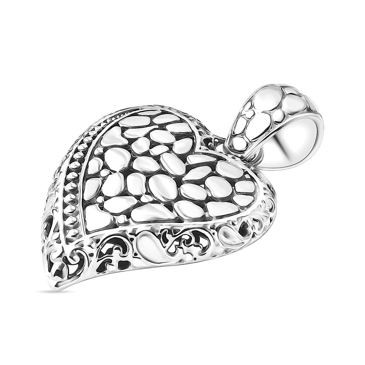Royal Bali Collection - Sterling Silver Heart Pendant, Silver Wt. 11.00 Gms.
