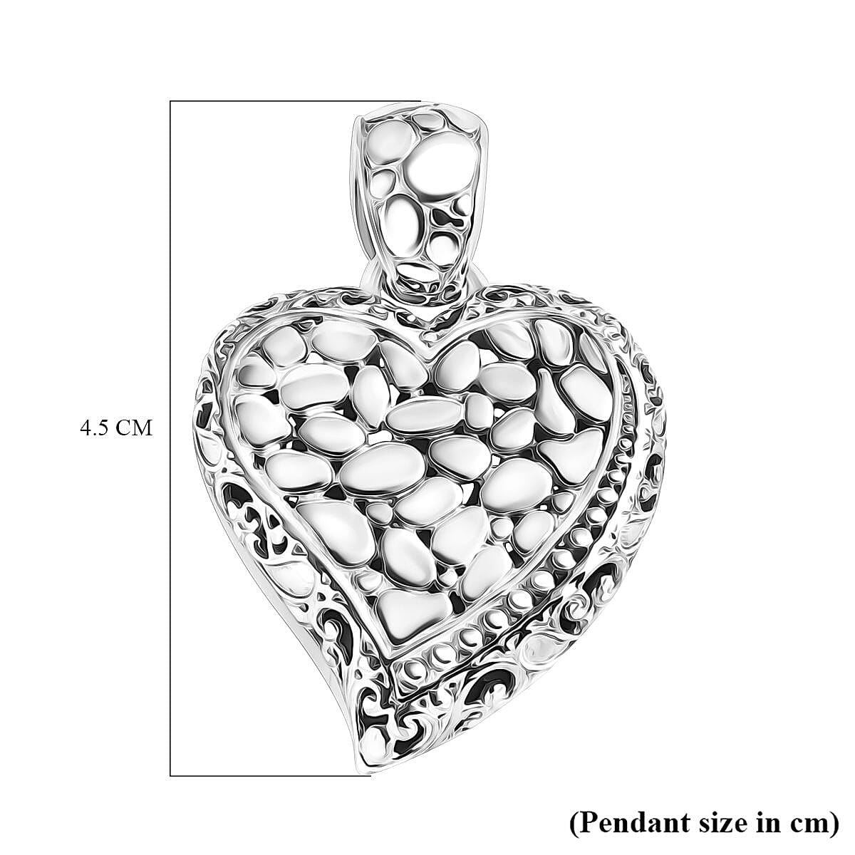 Royal Bali Collection - Sterling Silver Heart Pendant, Silver Wt. 11.00 Gms.