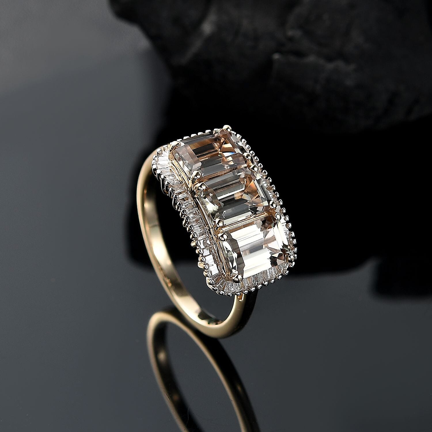 14K Yellow Gold AAA Turkizite, White Diamond I3 Main Stone With Side Stone Ring, Gold Wt.3.48 Gms  4.084  Ct.