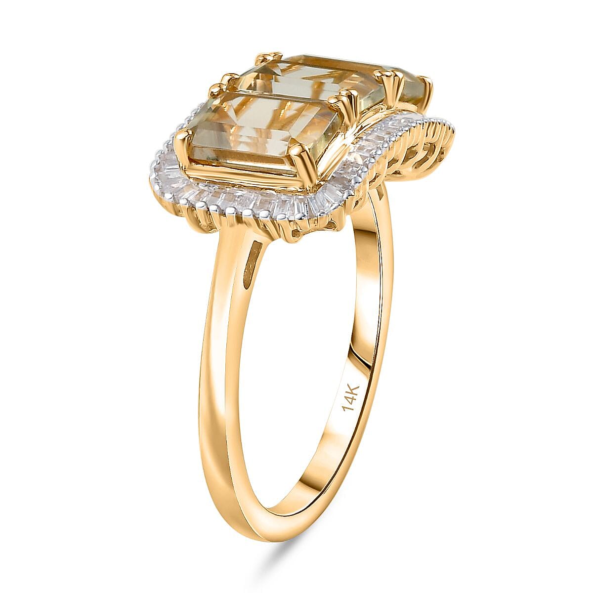 14K Yellow Gold AAA Turkizite, White Diamond I3 Main Stone With Side Stone Ring, Gold Wt.3.48 Gms  4.084  Ct.