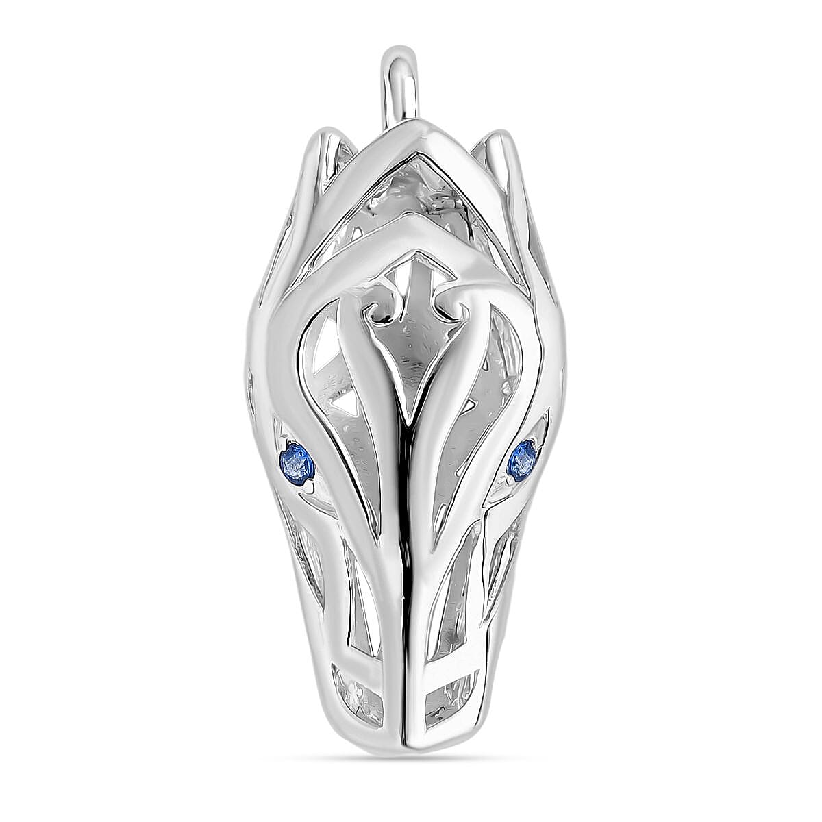 Royal Bali Collection - Dragon with Blue Sapphire Pendant in Sterling Silver, Silver Wt. 8.16 Gms.