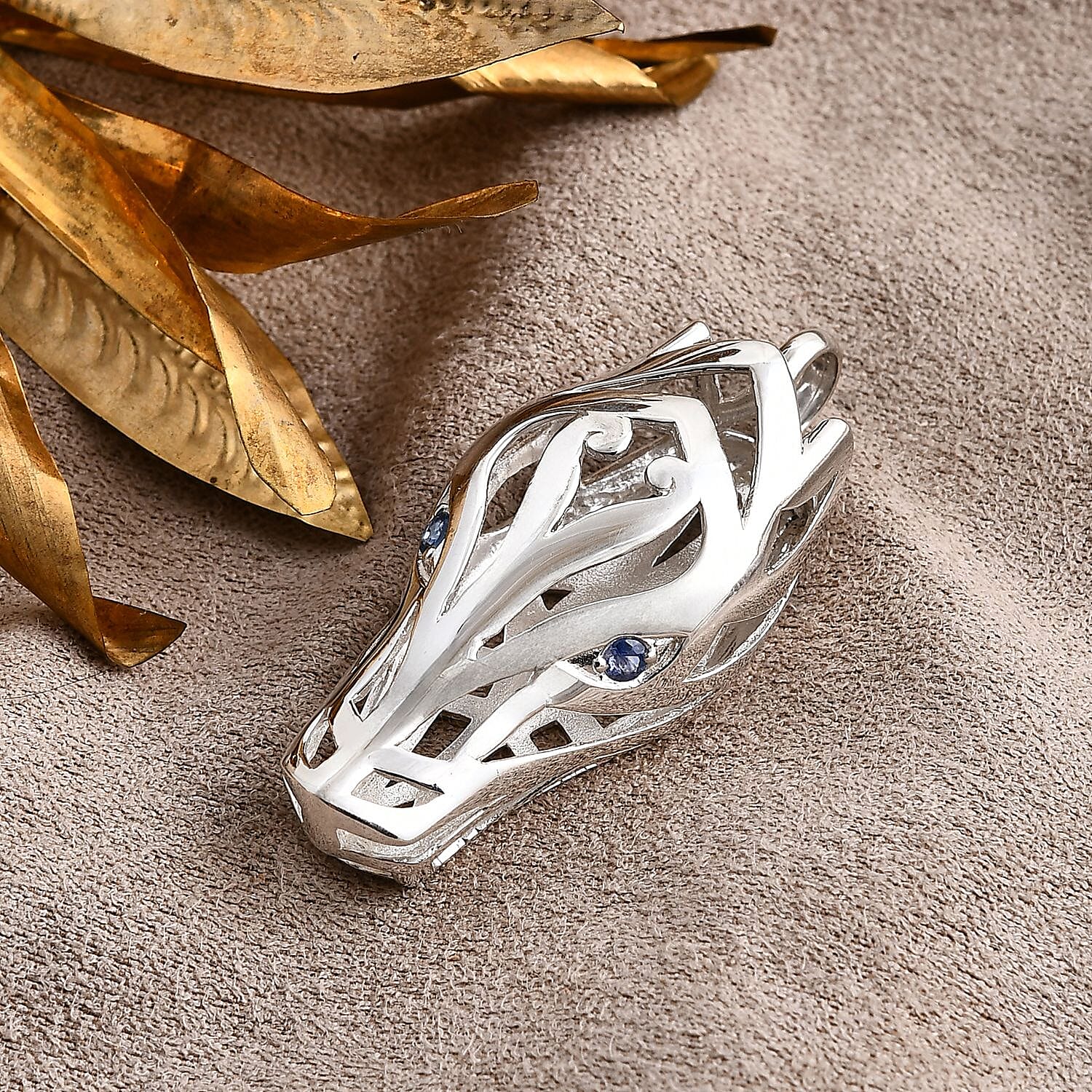 Royal Bali Collection - Dragon with Blue Sapphire Pendant in Sterling Silver, Silver Wt. 8.16 Gms.